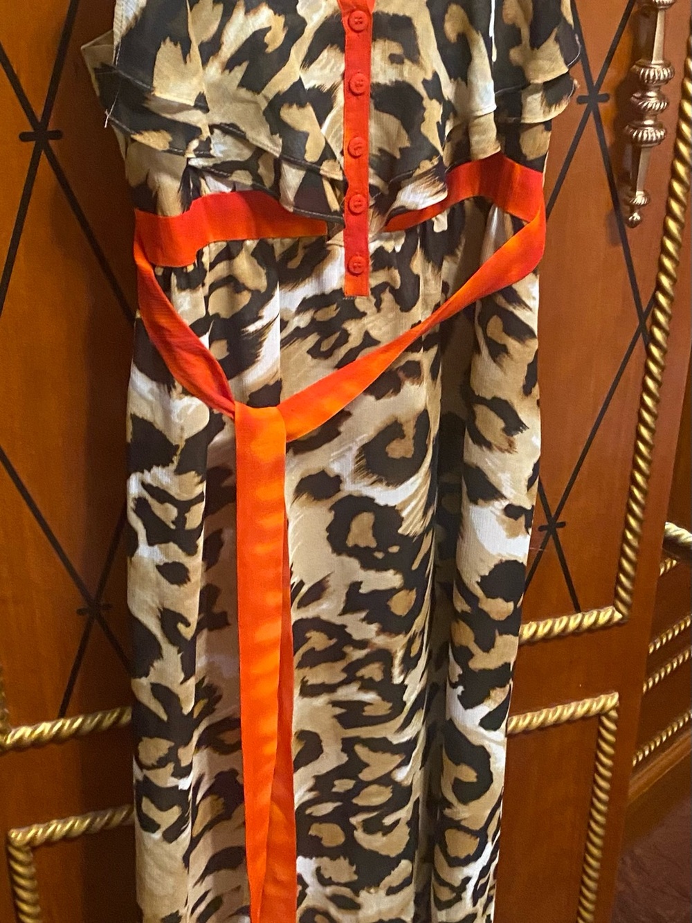 Nicole by Nicole Miller Leopard-Print Maxi Dress with Orange Trim